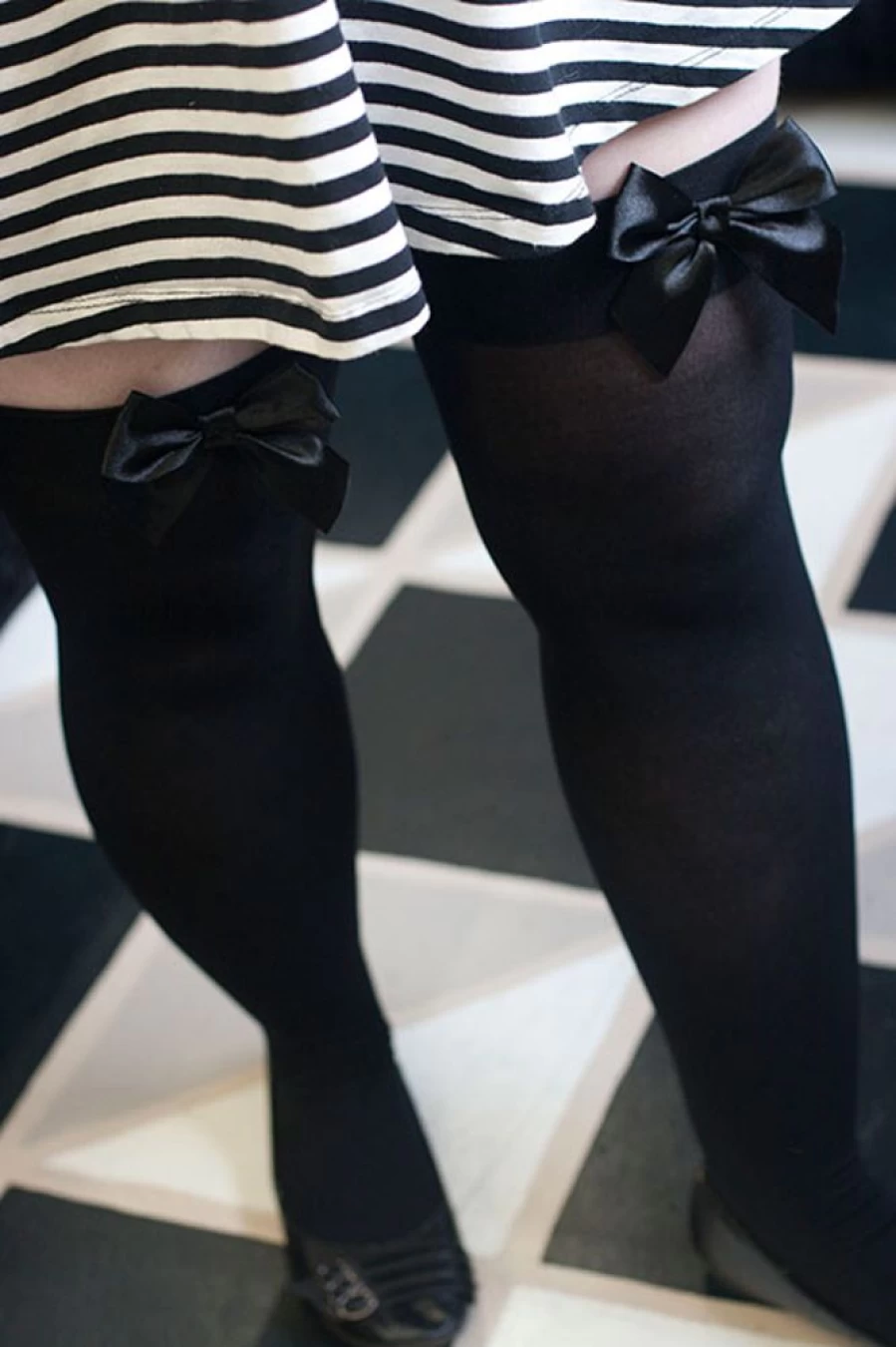 Leg Avenue Plus Size Opaque Thigh High Stockings with Decorative Bow - Stretchy Comfortable Women's Hosiery