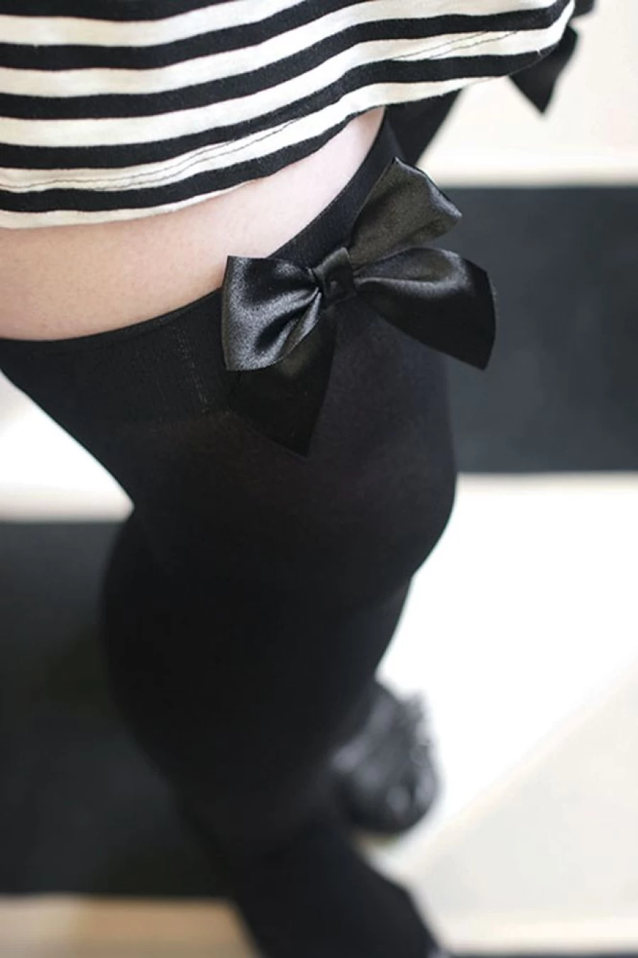 Leg Avenue Plus Size Opaque Thigh High Stockings with Decorative Bow - Stretchy Comfortable Women's Hosiery