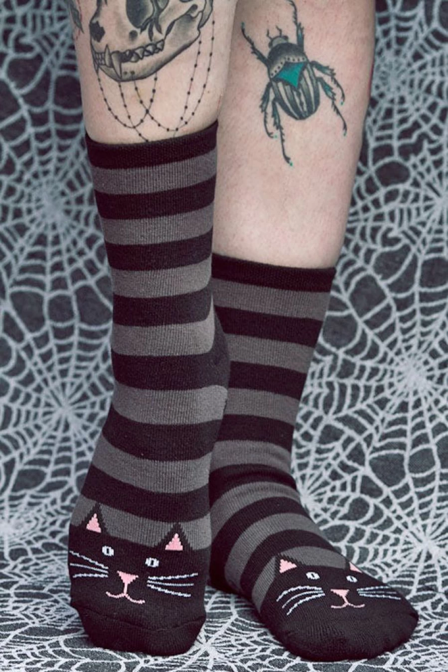 Foot Traffic Black Cat Plush Slipper Socks for Women & Men - Cozy Non-Slip House Shoes
