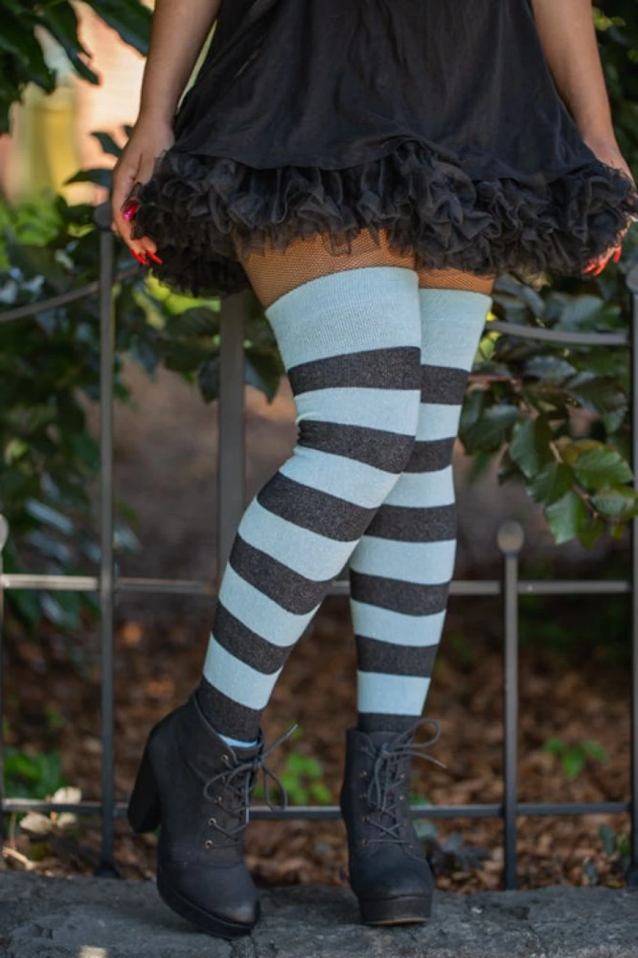 Dreamer Socks Light Blue & Black Striped Thigh High Socks for Women - Extraordinary Comfort & Style