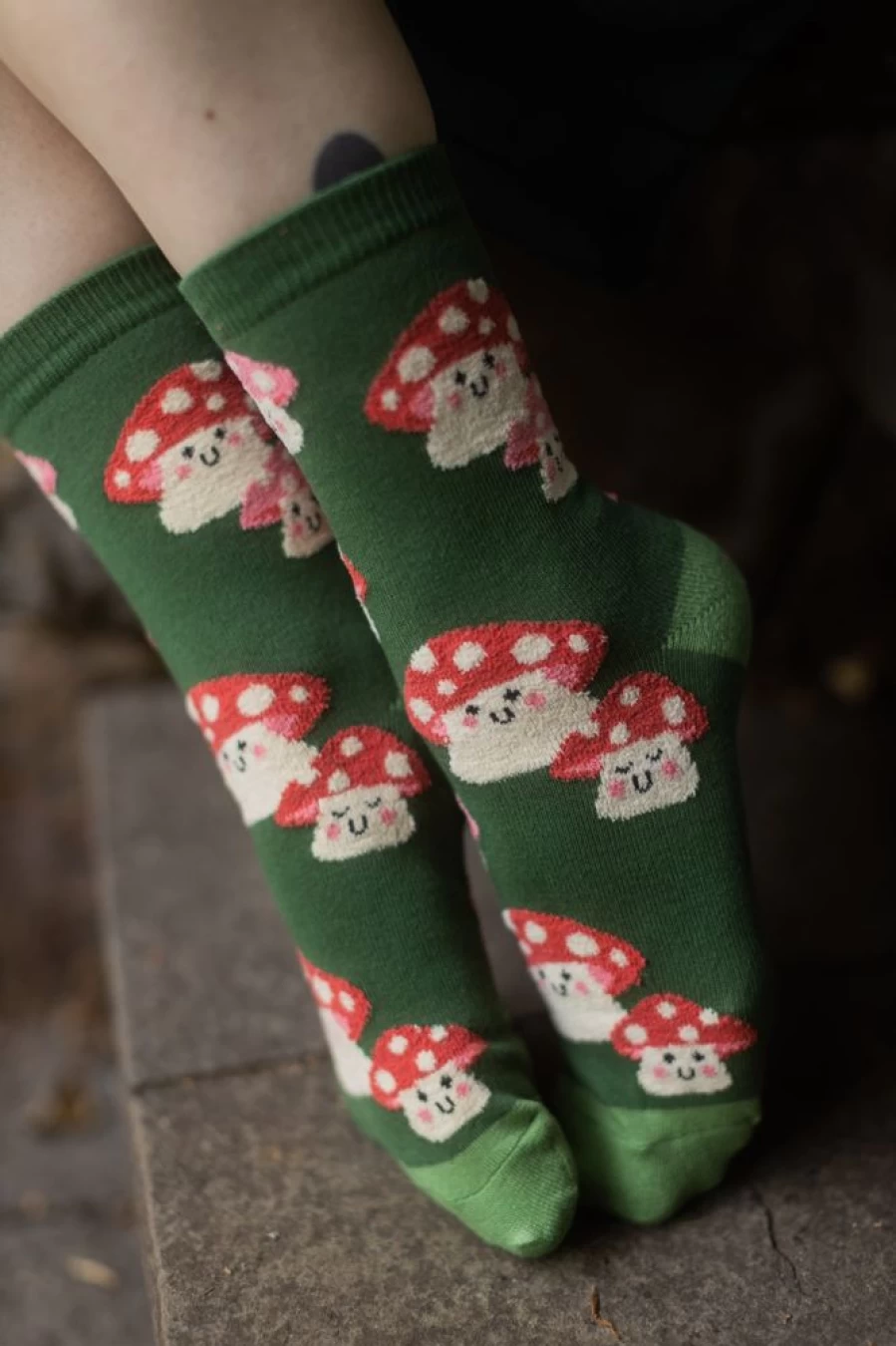 "Sock It To Me Mellow Mushrooms Fuzzy Crew Socks"
