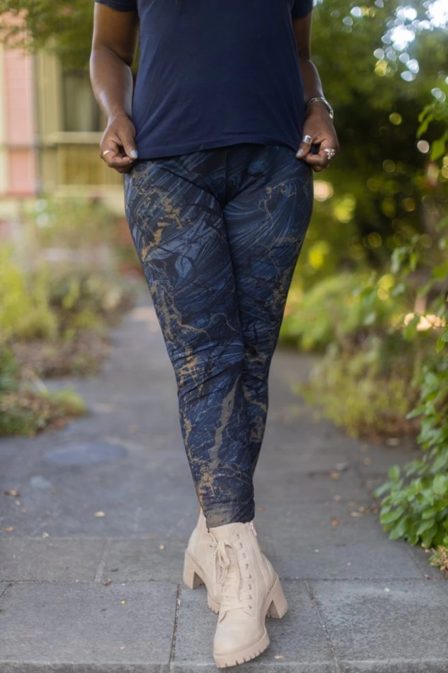 M. Rena Plus Size High Waisted Marble Print Yoga Leggings for Women - Stretchy Comfort Workout Pants with Swirl Design