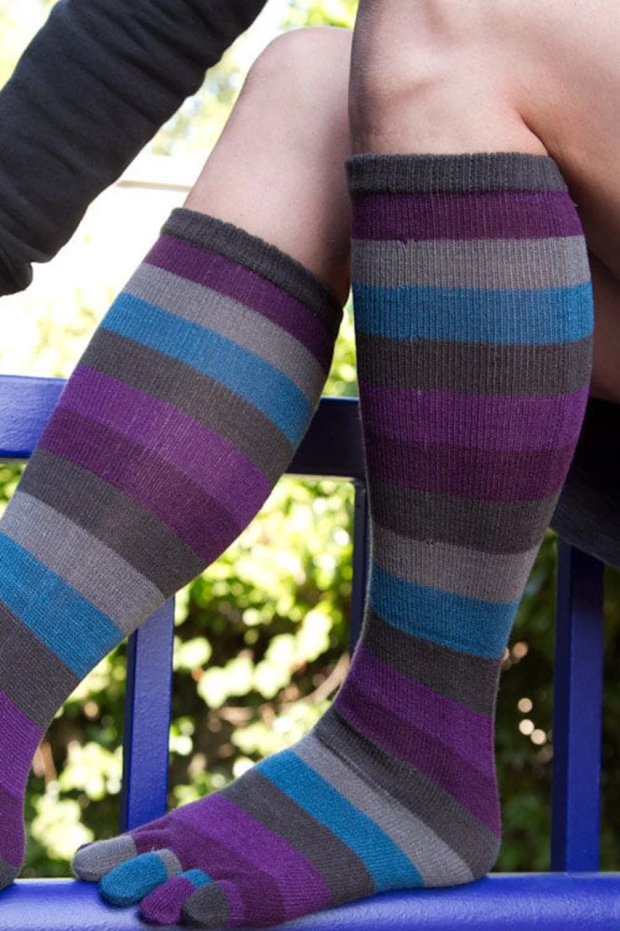Foot Traffic Colorful Peacock Striped Novelty Toe Socks for Women & Men