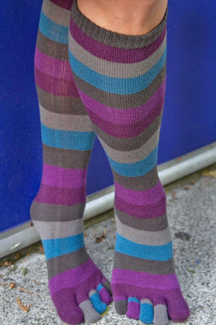Foot Traffic Colorful Peacock Striped Novelty Toe Socks for Women & Men