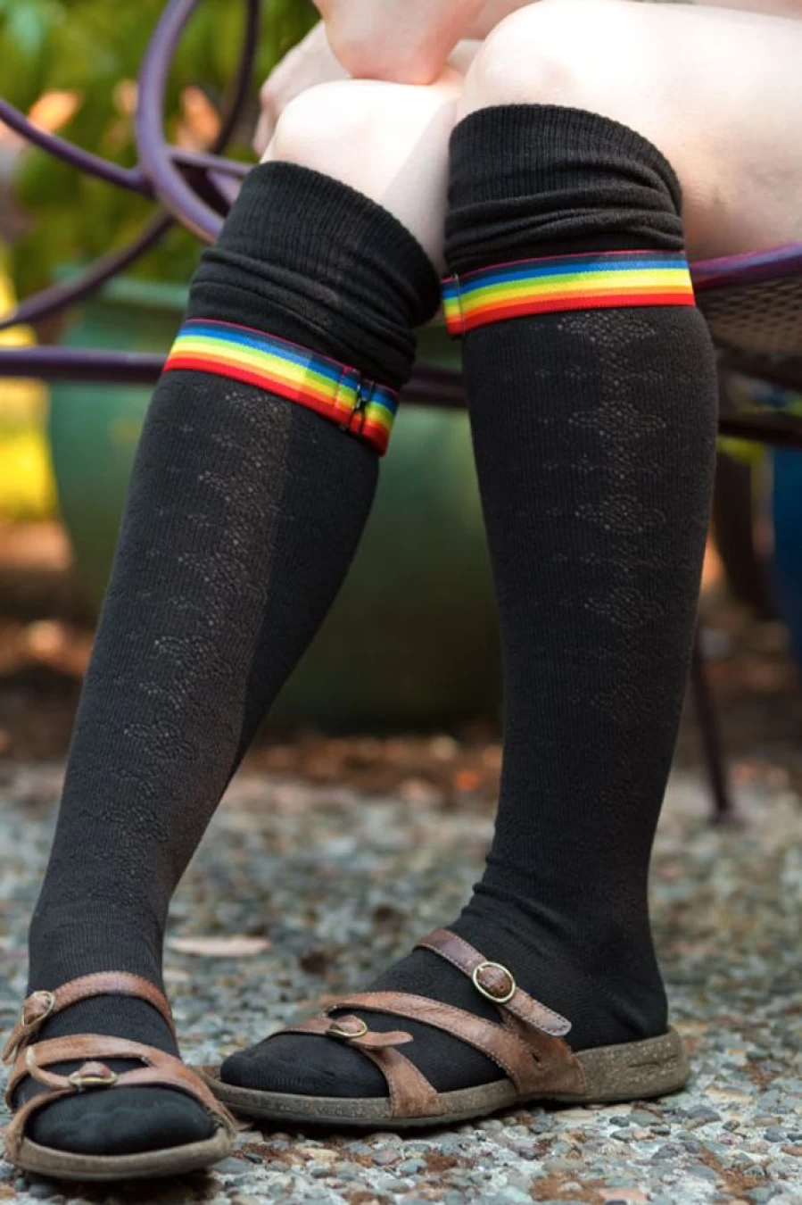 Sock Dreams Adjustable Rainbow Sock Garters - Stretchy, Colorful, Secure Fit for Thigh High Socks