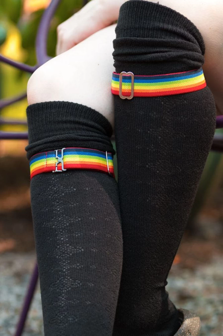 Sock Dreams Adjustable Rainbow Sock Garters - Stretchy, Colorful, Secure Fit for Thigh High Socks