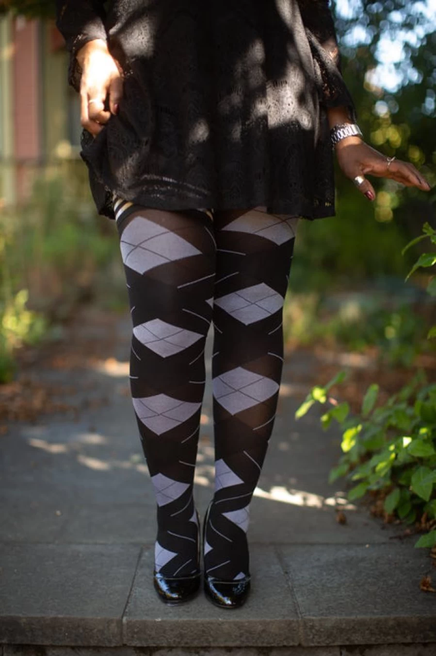 Kix'ies Kimmie Argyle Stay-Up Thigh High Socks for Women