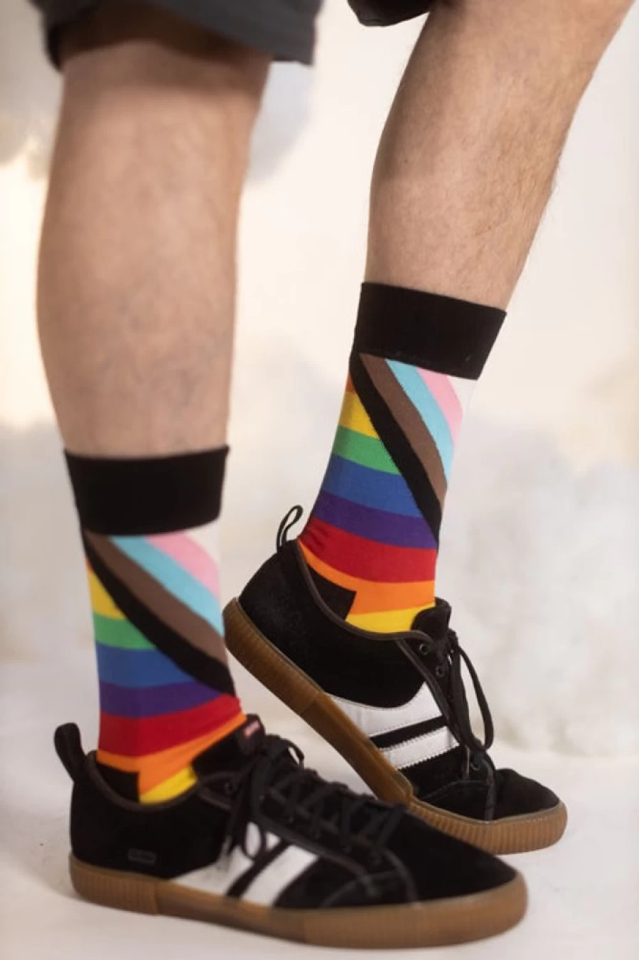 Happy Socks Pride Progress Flag Crew Socks LGBTQ+ Rainbow Design Comfortable Unisex Footwear