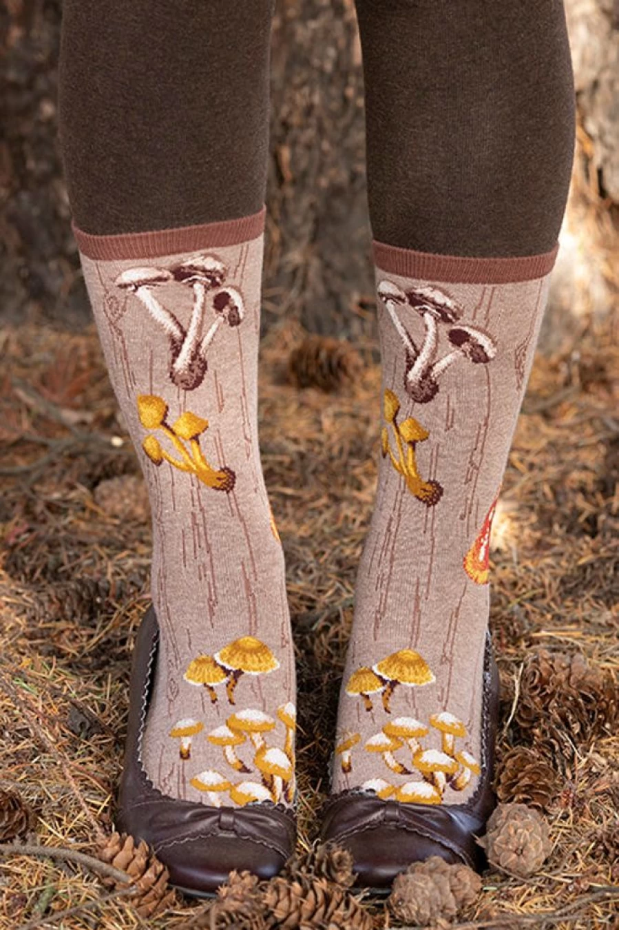 Mod Sock Forest Mushrooms Crew Socks - Funky Fungi Print Unisex Comfortable Casual Socks