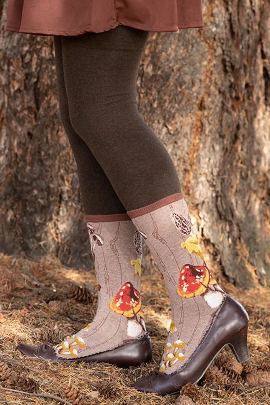 Mod Sock Forest Mushrooms Crew Socks - Funky Fungi Print Unisex Comfortable Casual Socks