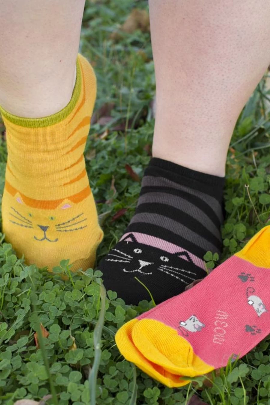 Foot Traffic Women's Kitty No Show Socks 3-Pack - Low Cut Invisible Ankle Socks