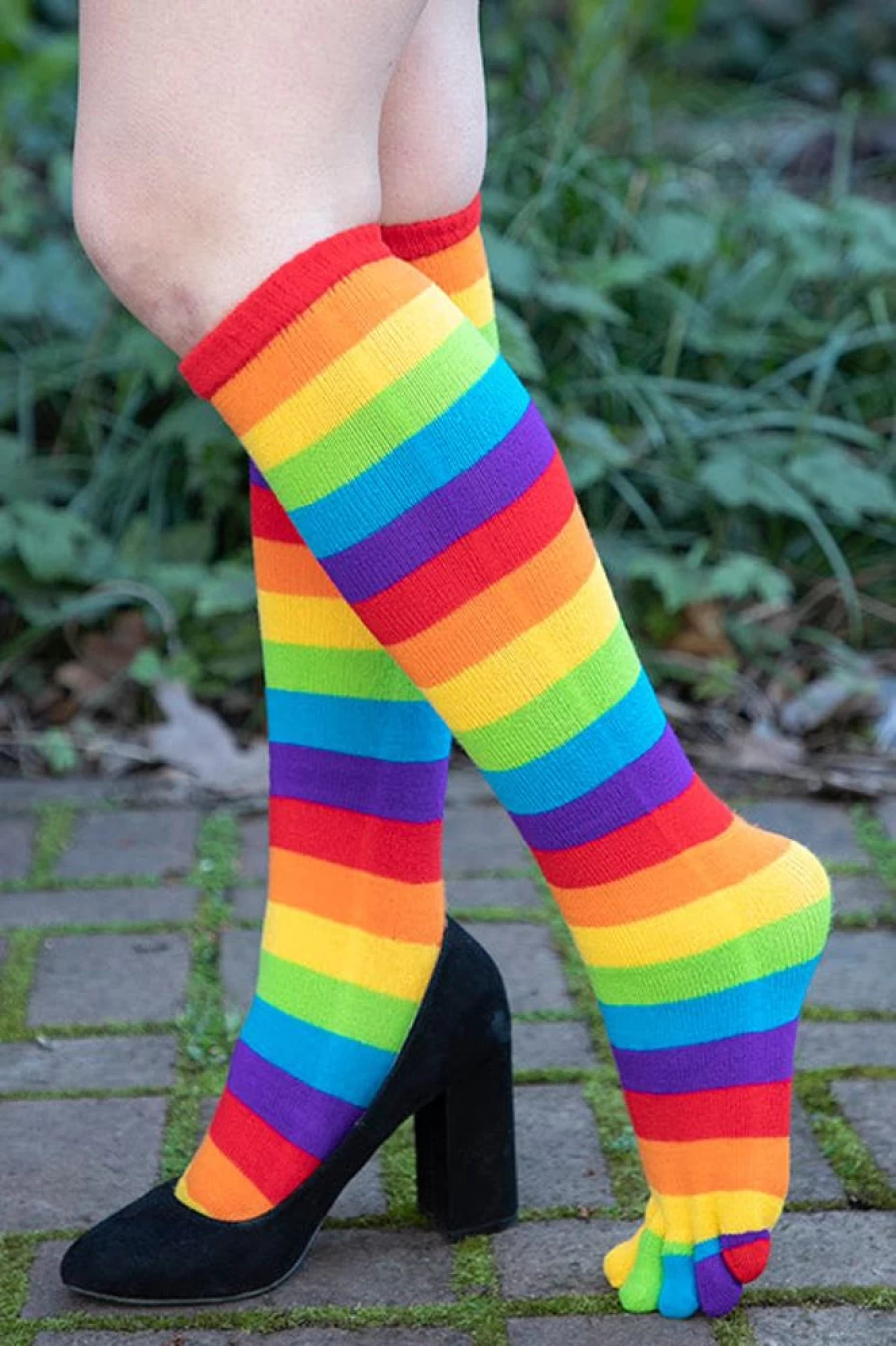 "Foot Traffic Rainbow Striped Toe Socks - Colorful Comfort for Women & Men"