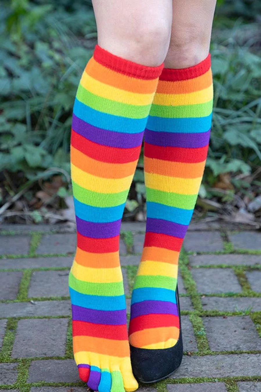 "Foot Traffic Rainbow Striped Toe Socks - Colorful Comfort for Women & Men"