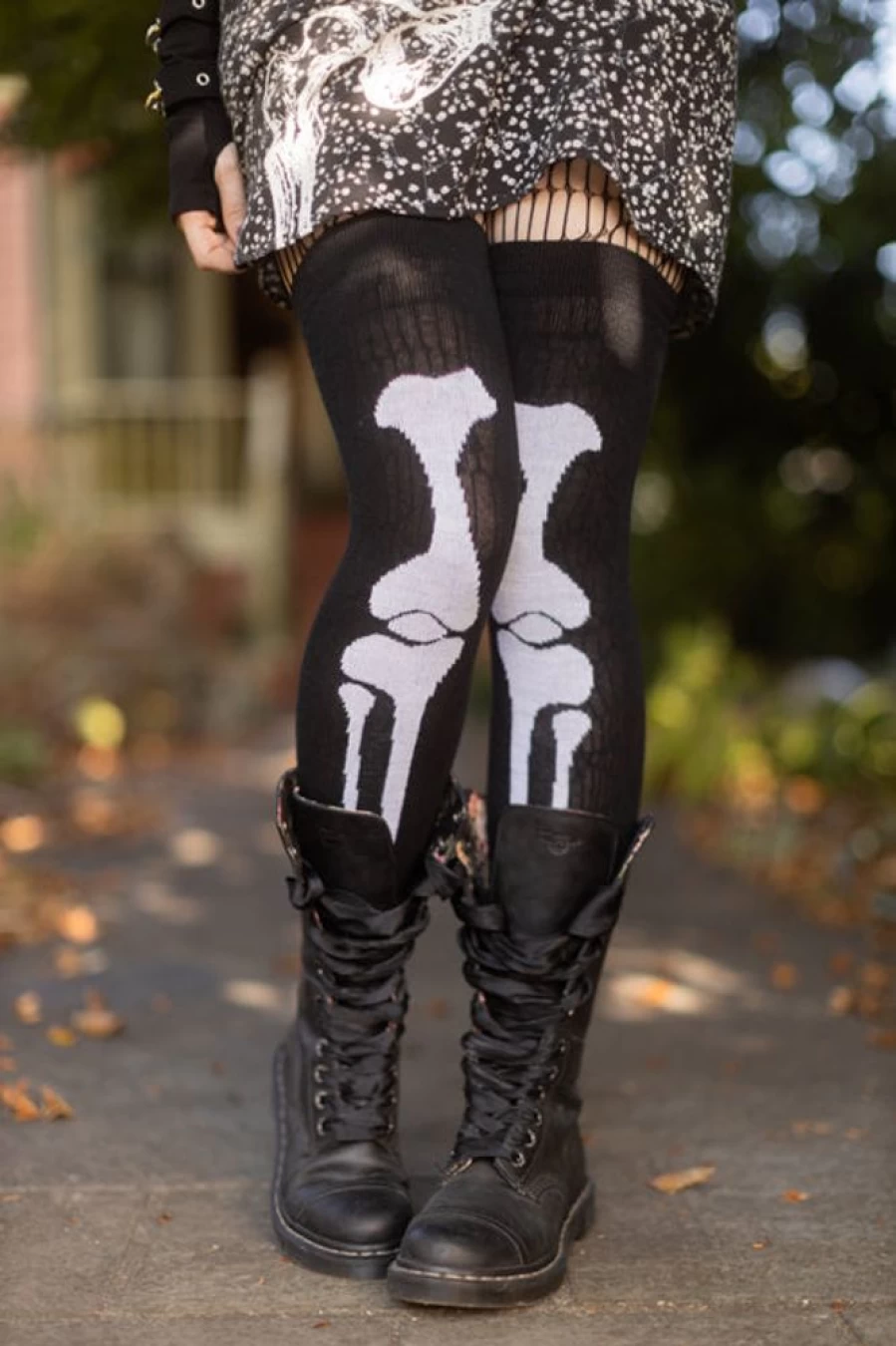 "Dreamer Socks Skeleton Print Thigh High Stockings - Gothic Halloween Fashion"