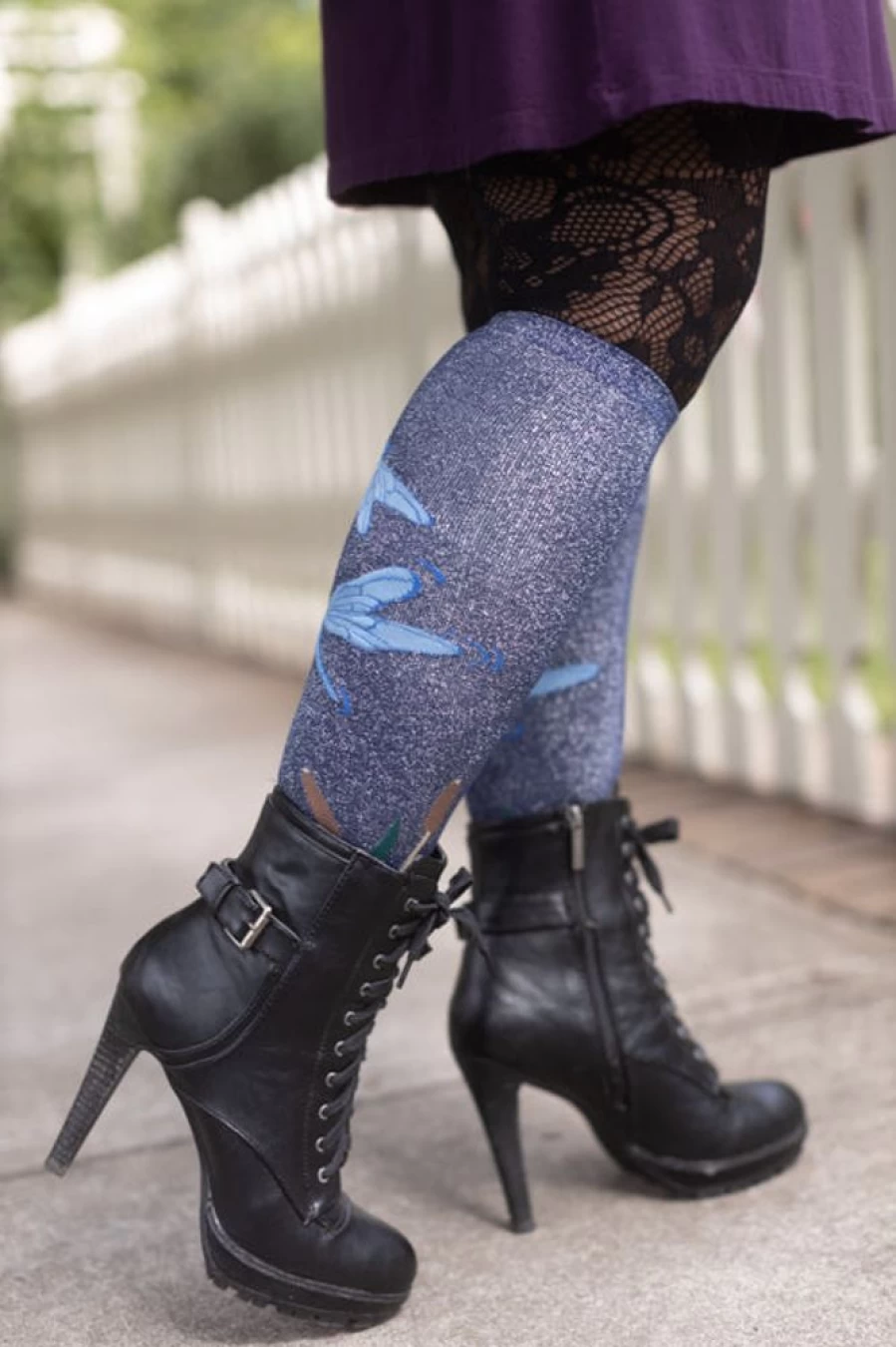 "Sock It To Me Dragonfly Shimmer Stretch Knee High Socks"
