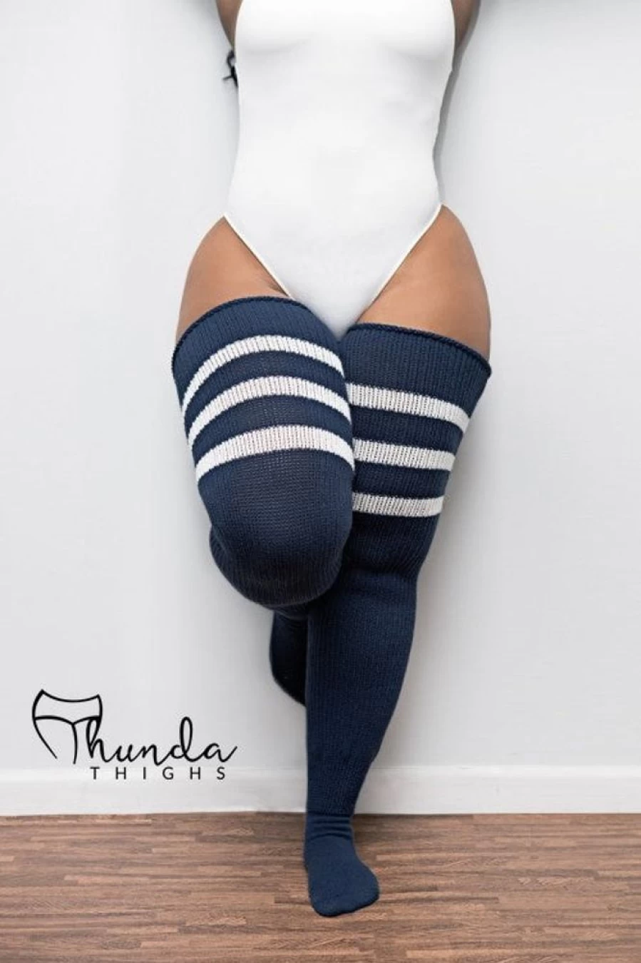 Thunda Thighs Striped Thigh High Socks - Bold Striped Knee-High Stockings for Women