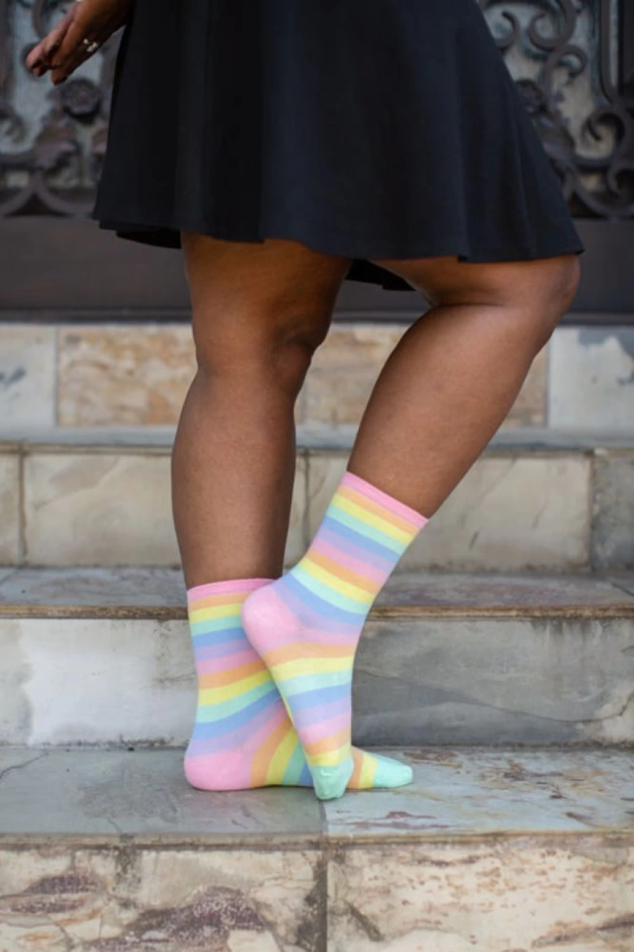 Mod Sock Pastel Rainbow Striped Crew Socks - Soft Cotton Casual Comfortable Ankle Socks for Women & Men