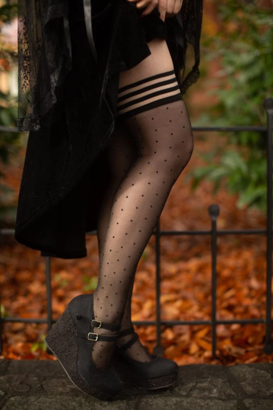 Kix'ies Ally Polka Dot Stay-Up Thigh High Socks for Women