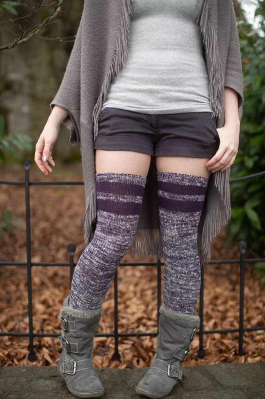 DreaM Stockings Striped Thigh High Socks - Soft Marled Knit Scrunchable Leg Warmers for Women