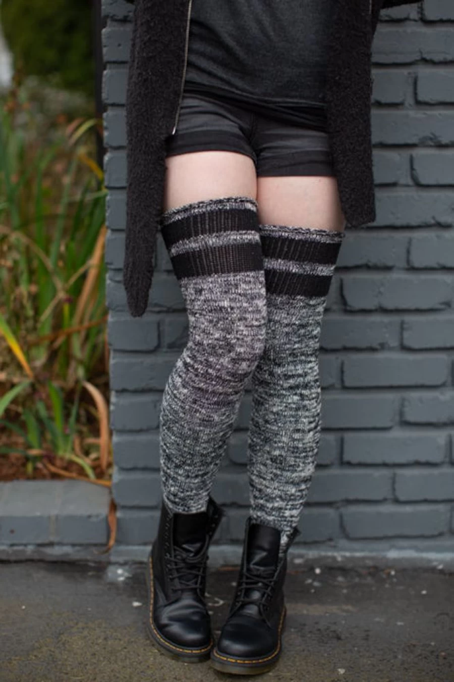 DreaM Stockings Striped Thigh High Socks - Soft Marled Knit Scrunchable Leg Warmers for Women