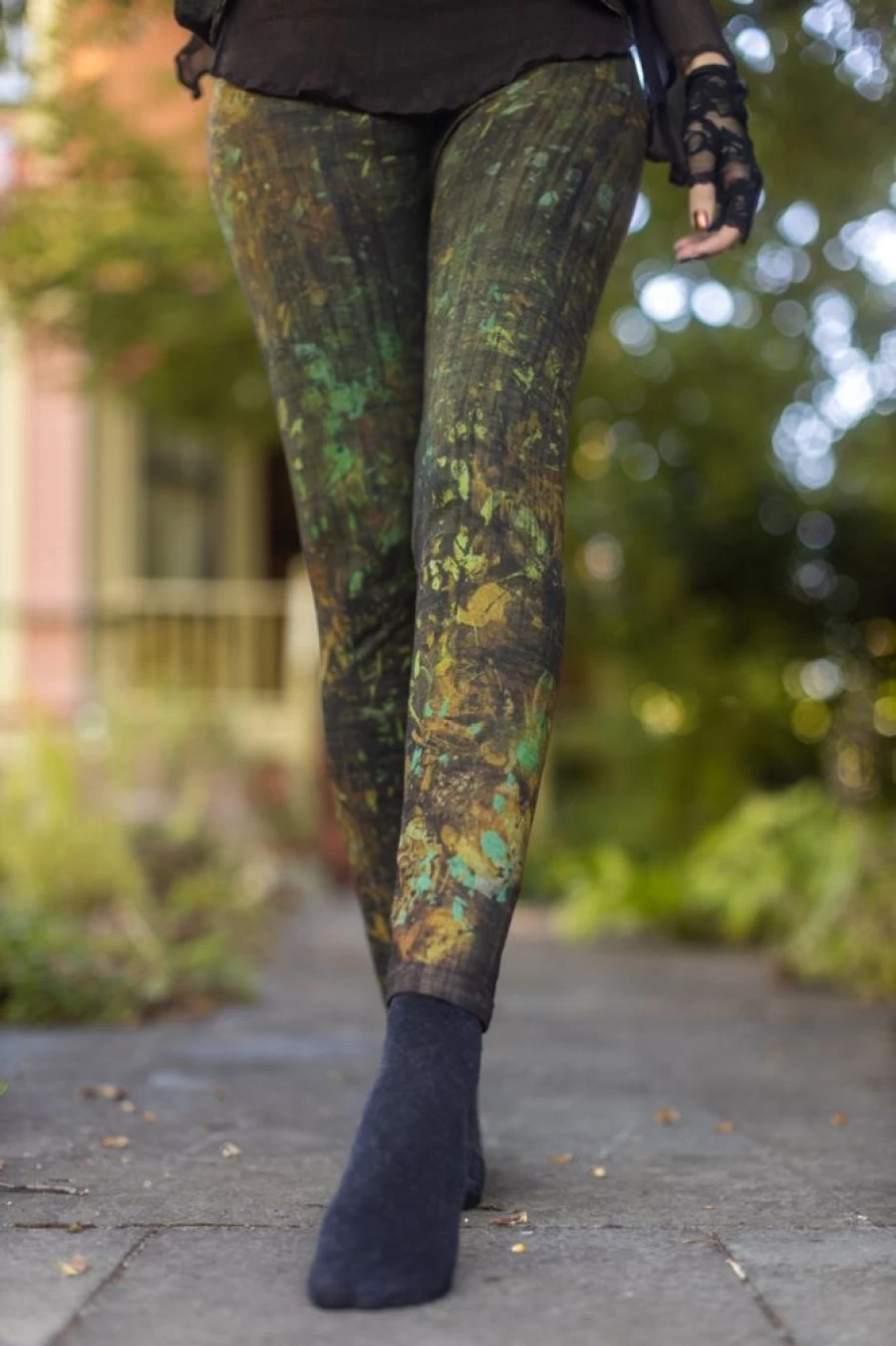 M. Rena High Waisted Floral Print Yoga Pants - Leaf Confetti Design Women's Leggings for Workout & Casual Wear