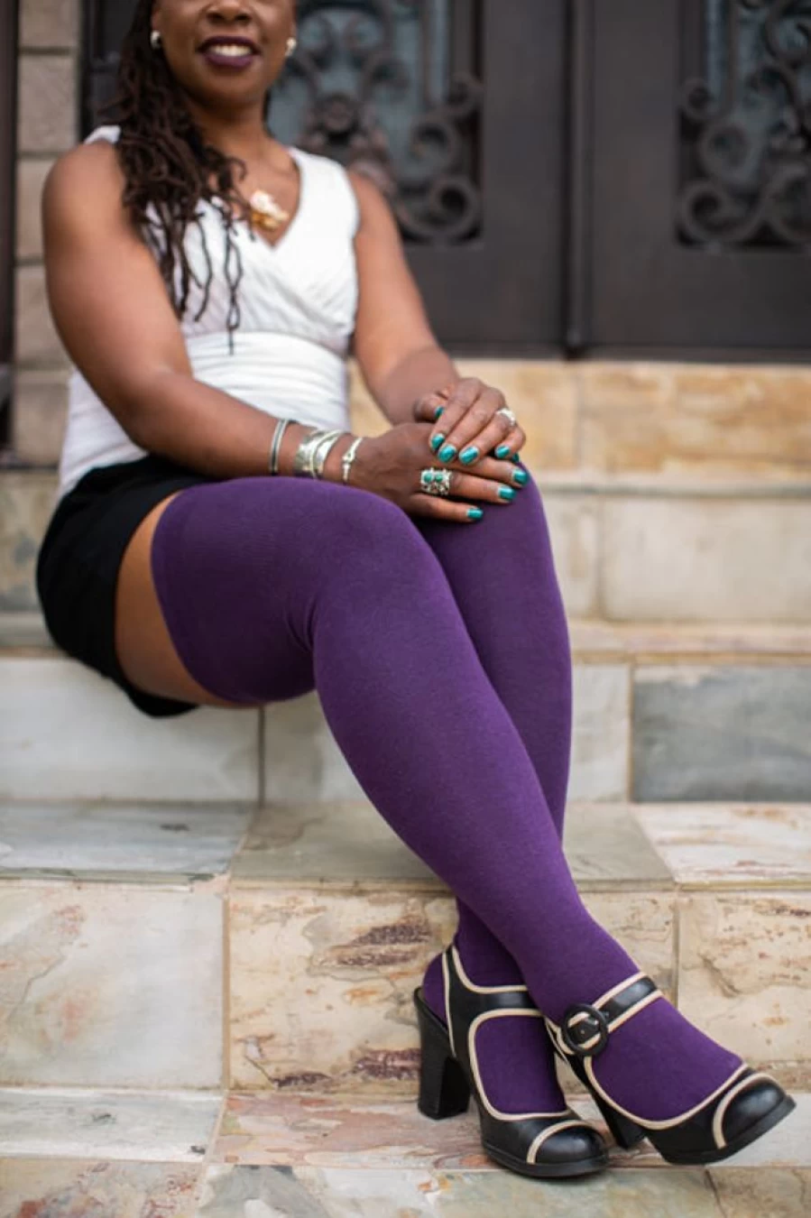 Dreamer Socks Women's Extra Long Thigh High Socks in Plum - Oops Collection