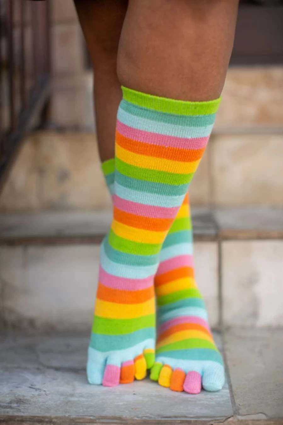 Foot Traffic Citrus Stripe Rainbow Toe Socks - Colorful Striped Socks for Men & Women