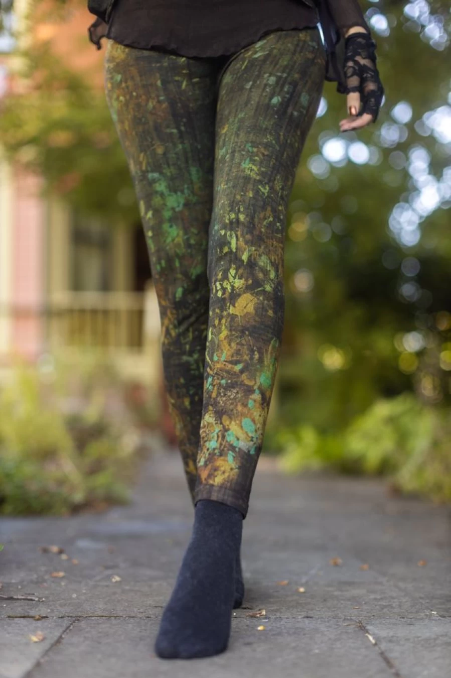 M. Rena High Waisted Floral Print Yoga Pants - Leaf Confetti Design Women's Leggings for Workout & Casual Wear