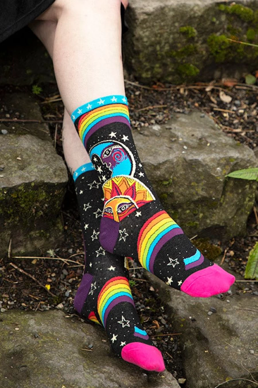 Socksmith Laurel Burch Celestial Joy Crew Socks - Colorful Cat & Star Pattern