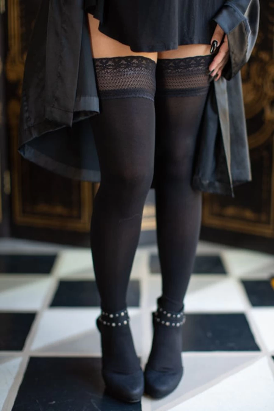 Glamory Stay-Up Lace Top Opaque Stockings for Women - Elegant & Comfortable Thigh High Stockings