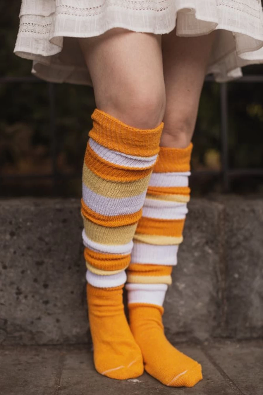 DreaM Stockings Candy Corn Striped Thigh High Socks - Halloween Knee-High Stockings