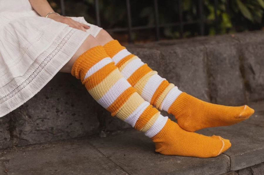 DreaM Stockings Candy Corn Striped Thigh High Socks - Halloween Knee-High Stockings