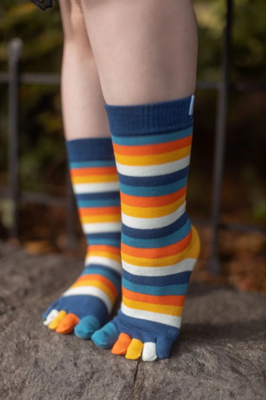 ToeToe Stripy Crew Toe Socks - Colorful Comfort Toe Socks for Men & Women