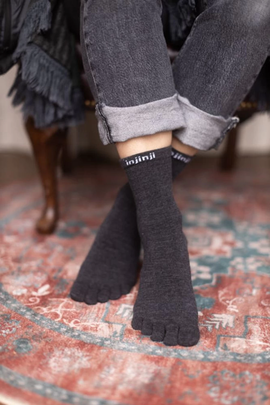 Injinji Basic Wool Liner Crew Toe Socks - Merino Wool Toe Socks for Comfort & Warmth