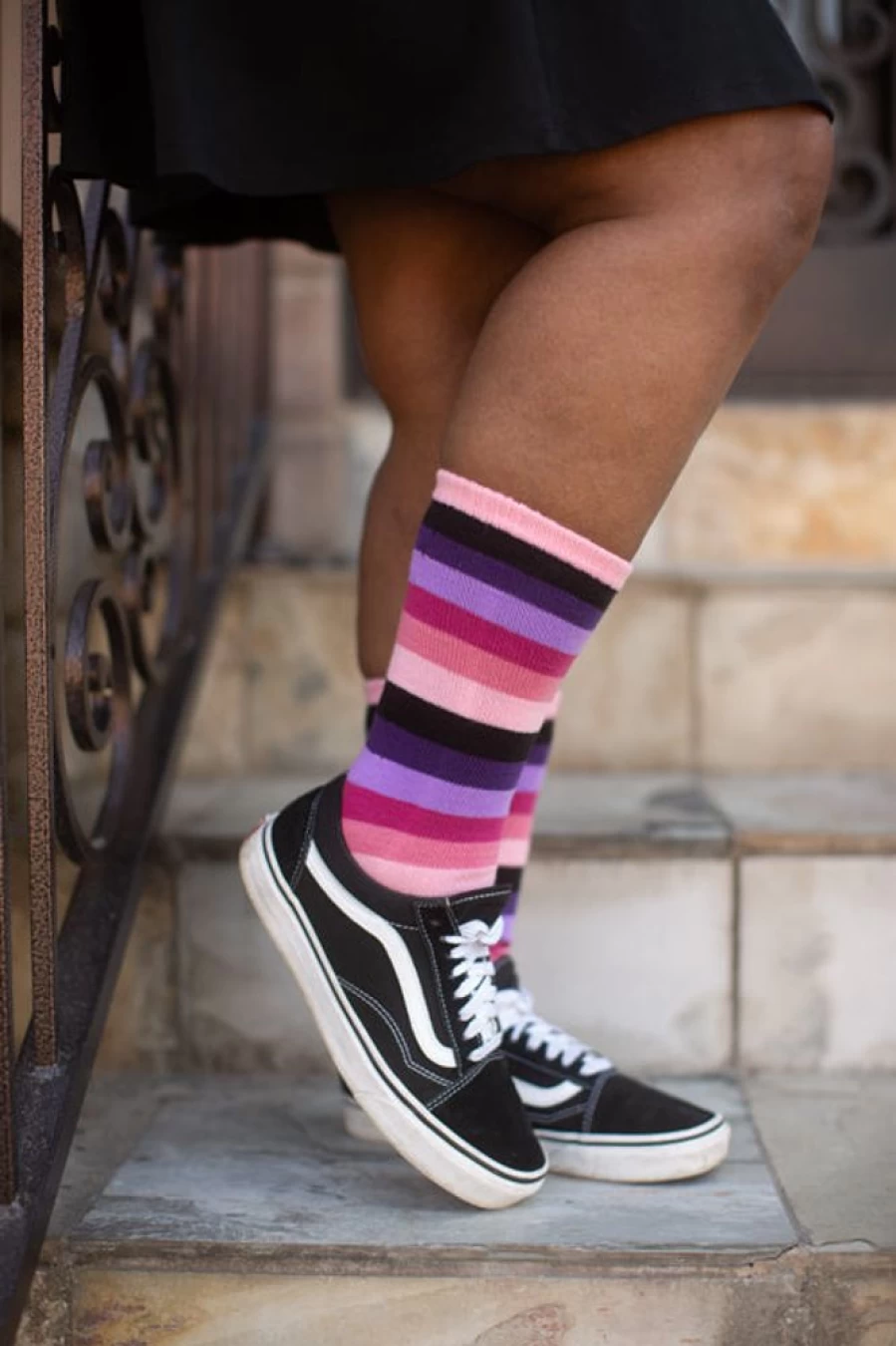 Foot Traffic Pink Rainbow Striped Toe Socks for Women - Colorful Comfort & Breathable Design