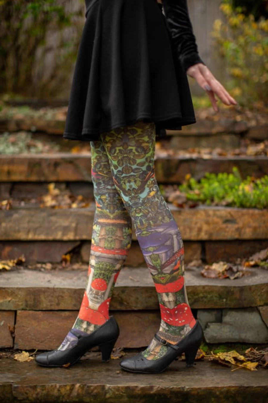 Marie Antoilette Vintage Birds Printed Tights - Elegant Floral Bird Pattern Tights for Women