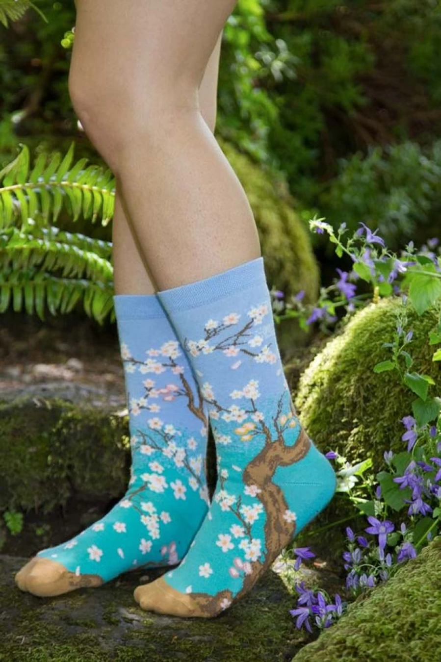 Ozone Women's Spring Cherry Blossom Printed Mid-Calf Socks