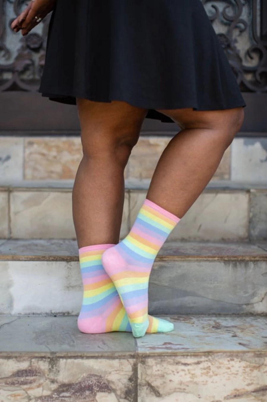 Mod Sock Pastel Rainbow Striped Crew Socks - Soft Colorful Unisex Casual Comfort Wear
