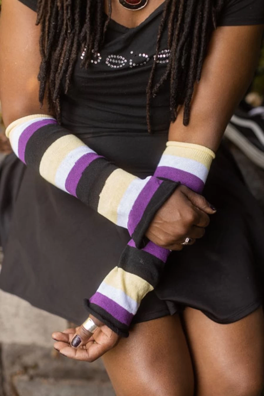 DreaM Stockings Pride Stripes Arm Warmers - LGBTQ+ Rainbow Gradient Compression Sleeves for Workout & Sports