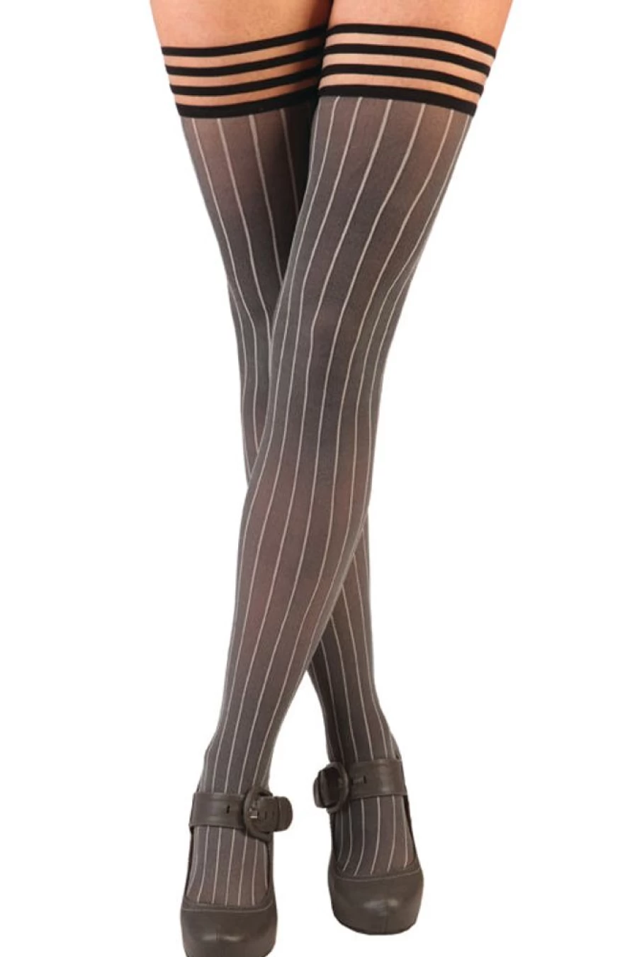 Kix'ies Annabelle Stay-Up Thigh High Socks with Pinstripe Design