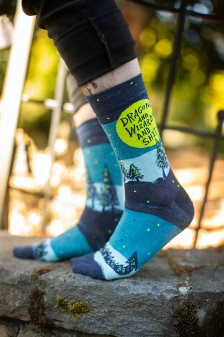 "BlueQ Dragons & Wizards & Shit Crew Graphic Novelty Socks"