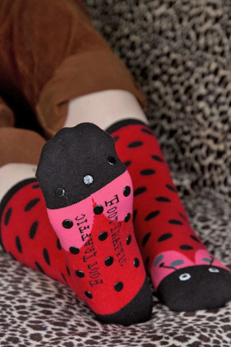 Foot Traffic Ladybug Print Cozy Non-Slip Slipper Socks for Women