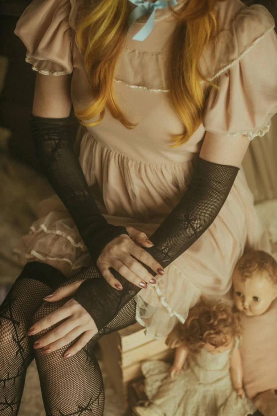 Leg Avenue Fishnet Arm Warmers - Stitched Up Gothic Gloves for Women, Sexy Mesh Long Sleeves, Halloween Costume Accessories