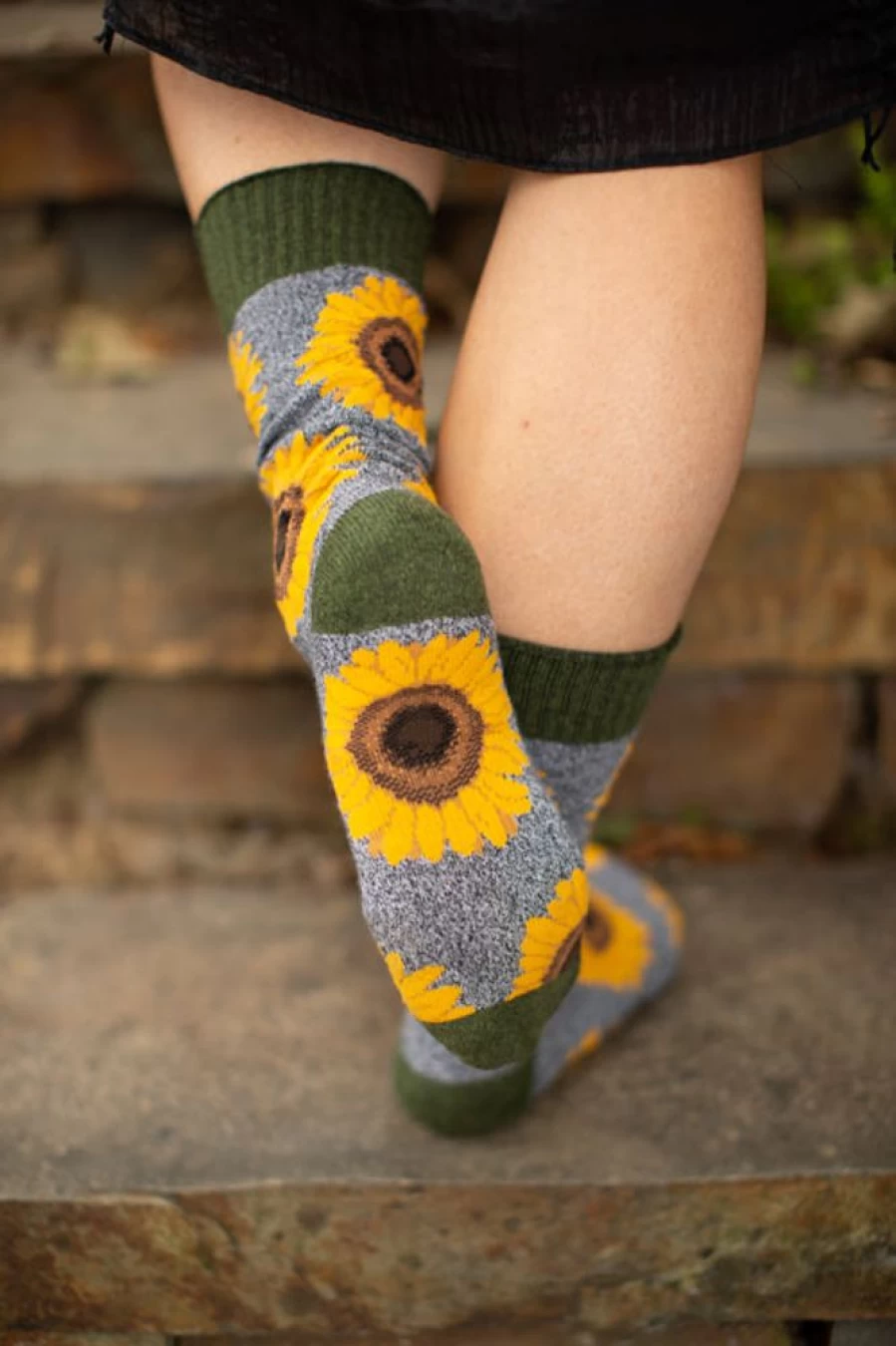 Socksmith Sunflower Outlands Crew Socks - Colorful Comfortable Novelty Socks for Women & Men